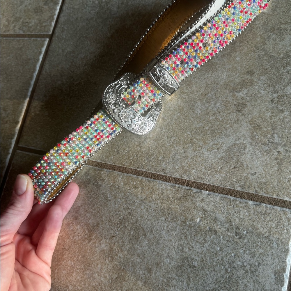 Girls Multicolor Rhinestone Belt with Silver Buckle 29 inches
